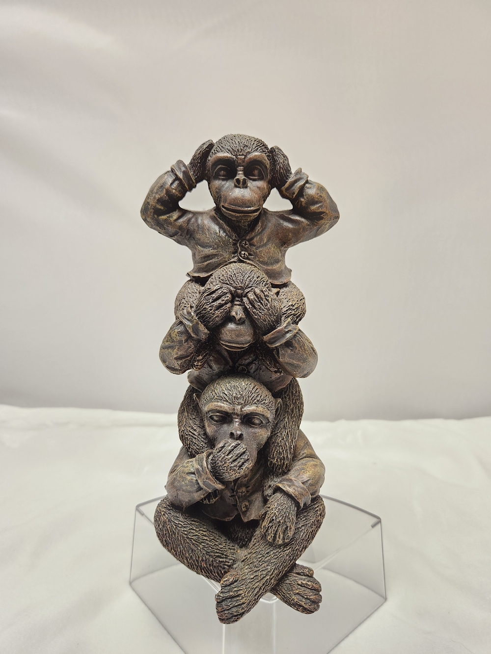 Three Wise Monkeys Stacked Sculpture - Bronze-Tone Home Art